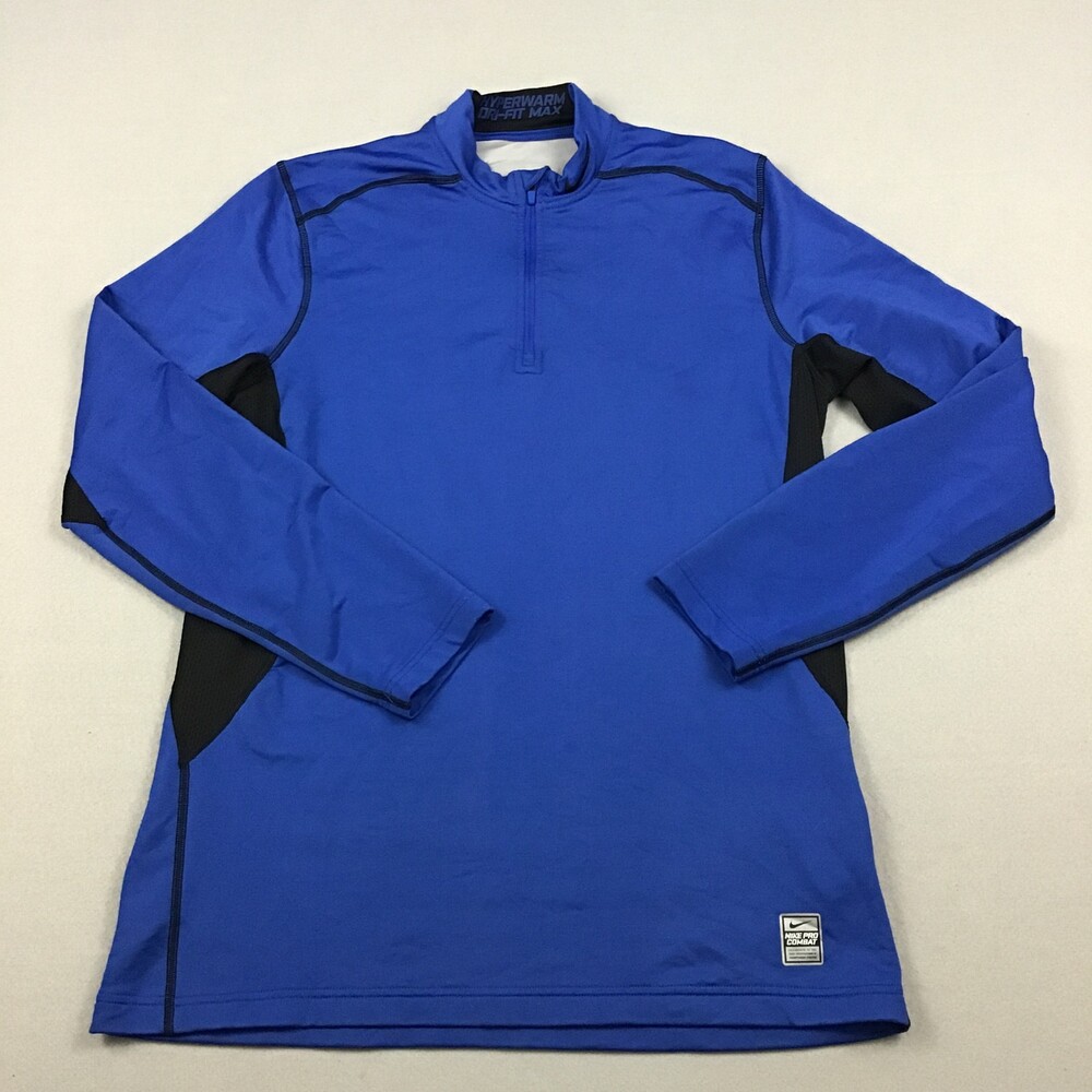 Nike Pro Combat Shirt Men Large Blue Hyperwarm Fitted Compression Base Layer L